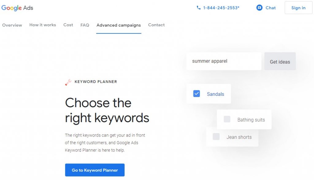 Google Keyword Planner Homepage