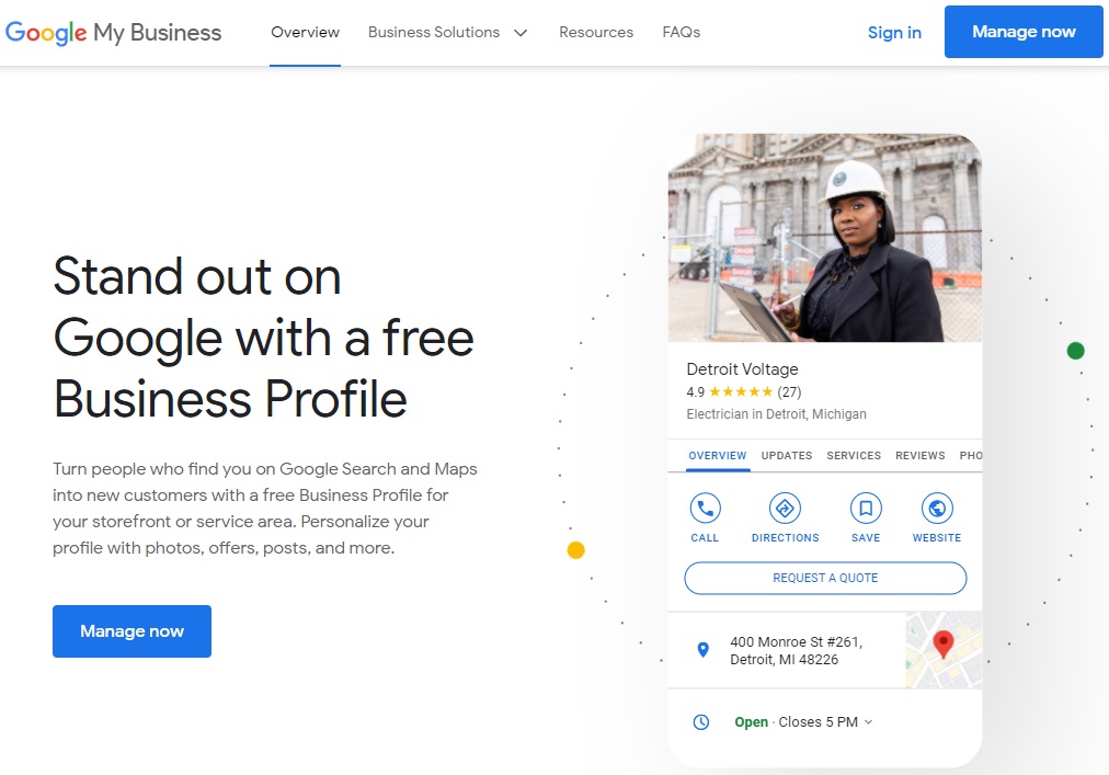 Google My Business (GMB) Homepage