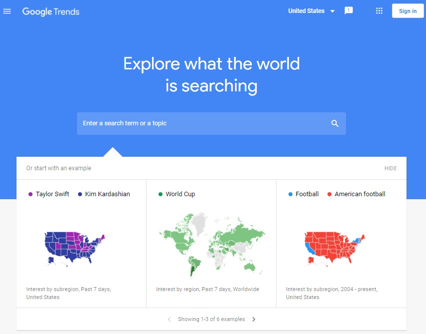 Google Trends Homepage