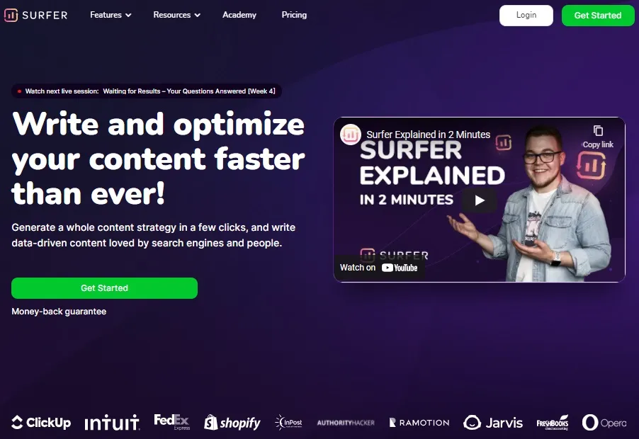 Surfer SEO Homepage