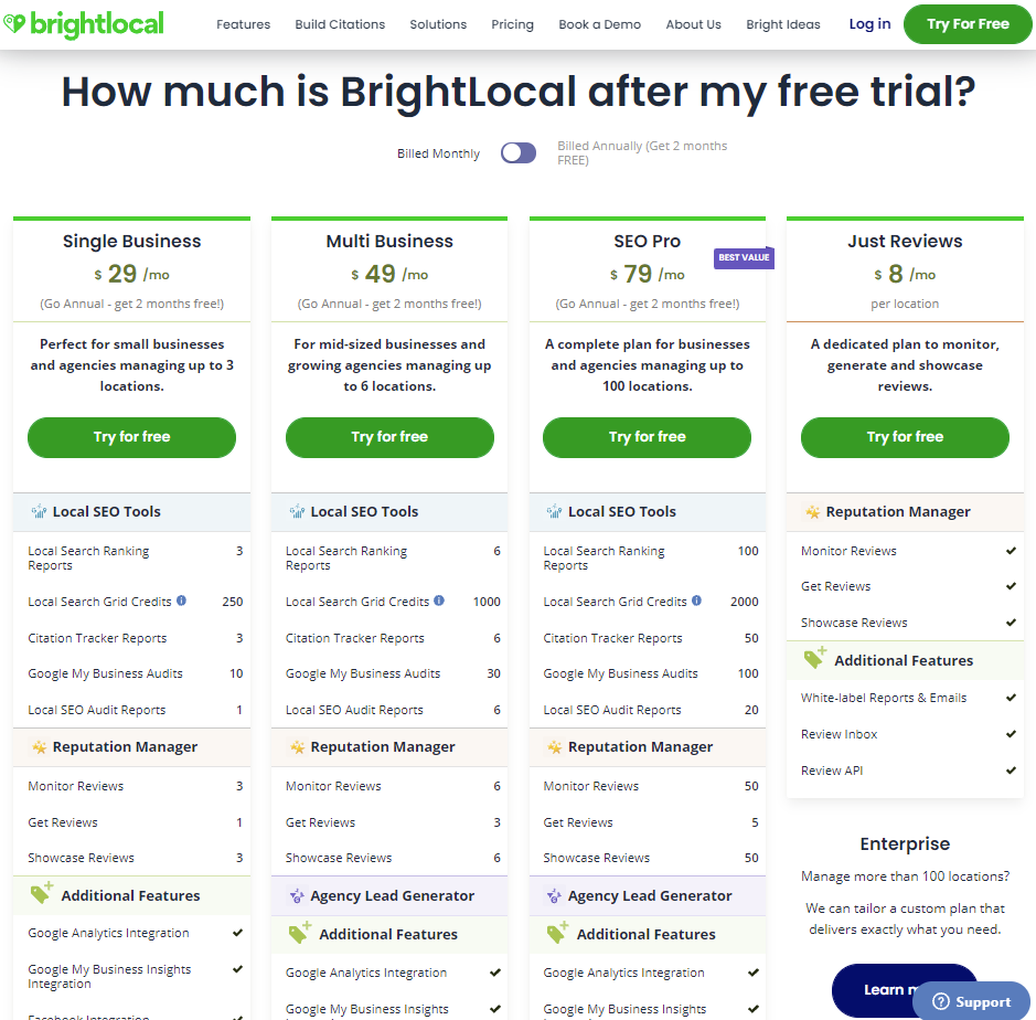 BrightLocal Plans & Pricing
