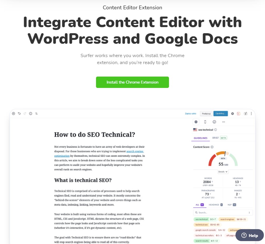 Surfer's Content Editor Extension for WordPress & Google Docs