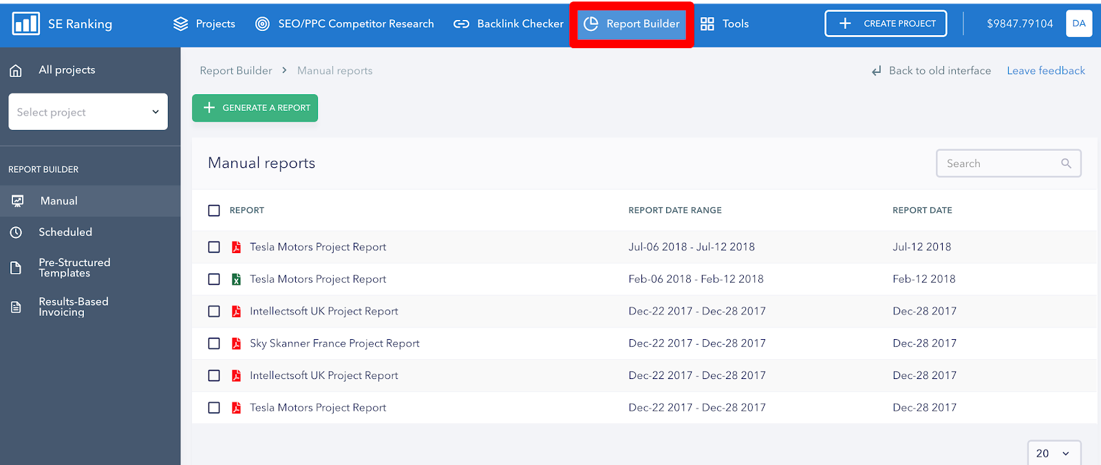 SE Ranking Review 2023: Features, Pricing & More 33 Finding the Report Builder in SE Ranking