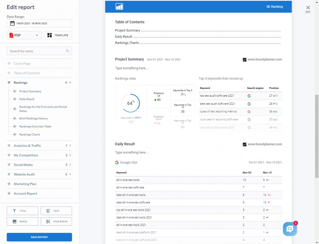 SEO Reporting in SE Ranking