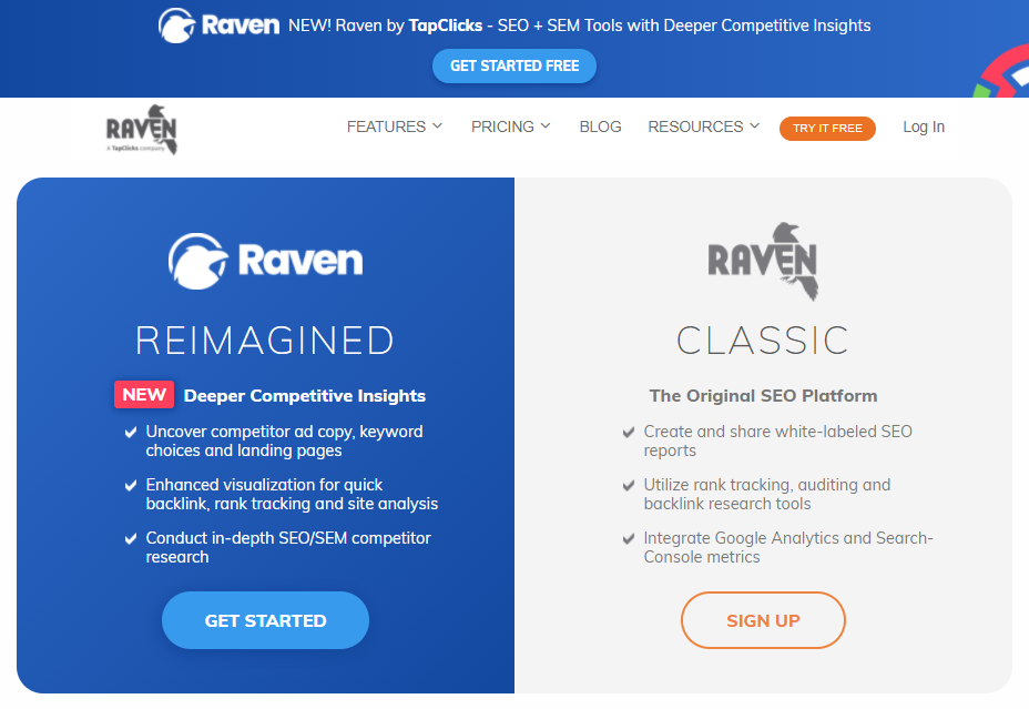 Raven Tools Homepage - Ahrefs Alternatives