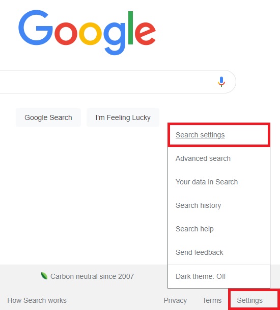 Locating "Search settings" at Google.com on desktop