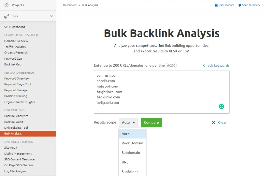 Setting Up Bulk Backlink Analysis in Semrush