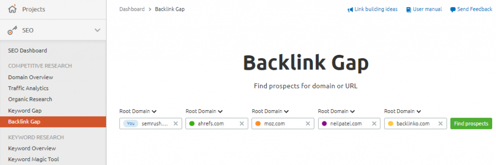 Setting Up Semrush's Backlink Gap Tool