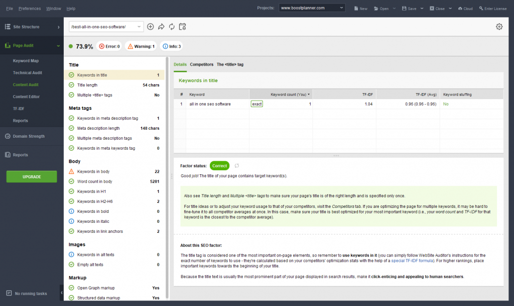 SEO PowerSuite's Content Audit Tool