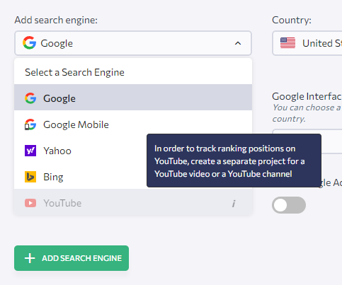 SE Ranking Search Engine Options