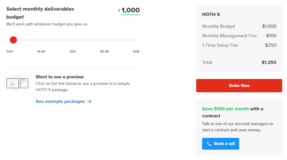 Hoth X Managed SEO Service Pricing